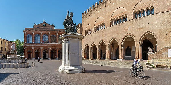 View of Teatro Amintore Galli and Palazzo del Podesta in Piazza Cavour in Rimini, Rimini, Emilia-Romagna, Italy, Europe