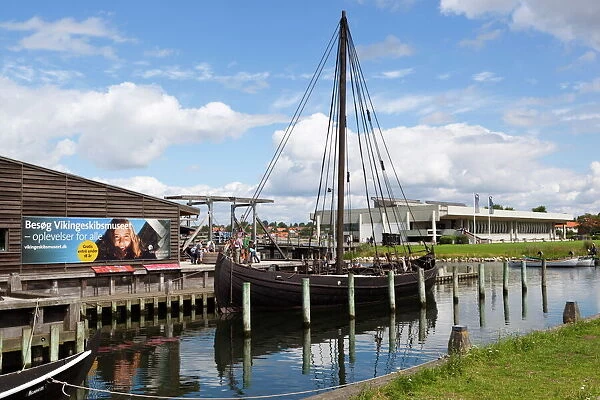 Viking age replica ship and Viking Ship Hall, Viking Ship Museum, Roskilde, Zealand, Denmark, Scandinavia, Europe
