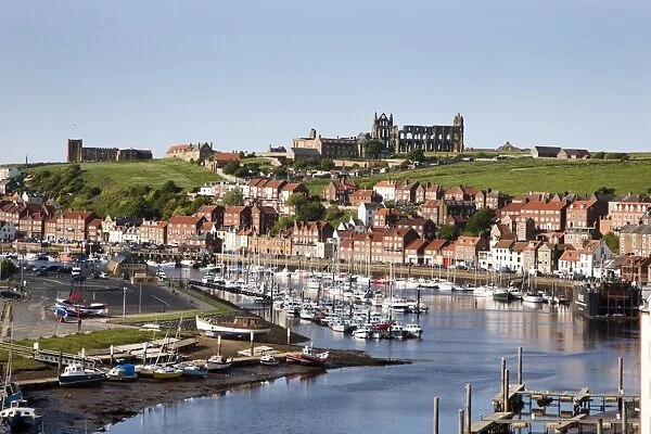 Whitby and the River Esk from the New Bridge, Whitby, North Yorkshire, Yorkshire, England, United Kingdom, Europe