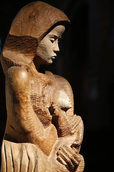 Wood sculpture of Virgin and Child, Paris, France, Europe