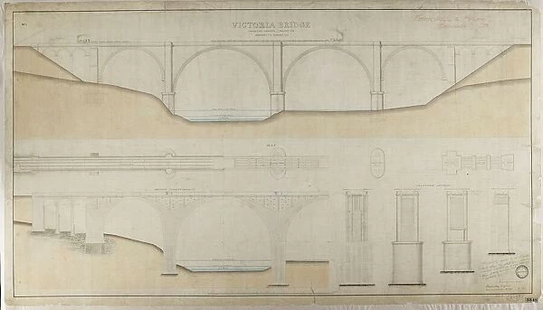 Durham Junction Railway Victoria Bridge [Victoria Viaduct] - Elevation, Plan and Section