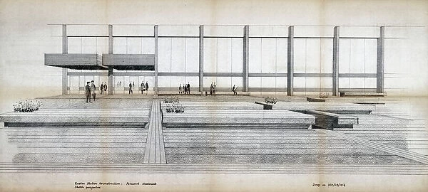 Euston Station. British Railways. Euston Station Reconstruction forecourt treatment sketch perspective