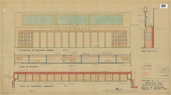 Victoria Station Eastern Section - Booking Hall Reconstruction - Details of Telephone Cabinets and Canopy Over [1950]