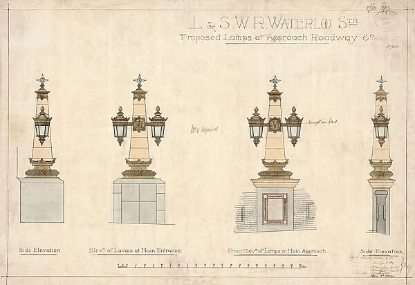 Waterloo. London & South Western Railway. Proposed lamps at approach railway (c. 1921)