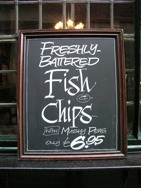 Fish and chips sign. For commercial use please contact Photoslot at
