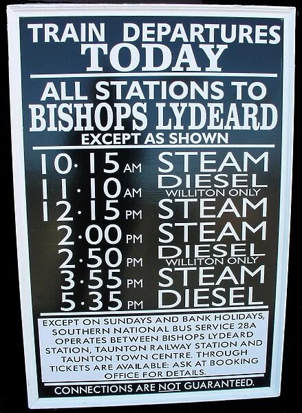 West Somerset Railway, Minehead station timetable