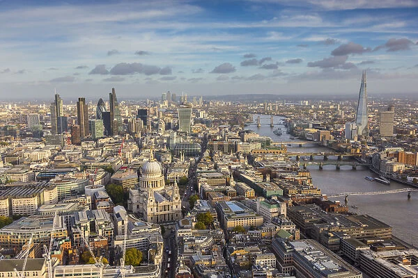 Aerial view from helicopter, St. Pauls and City of London, London, England