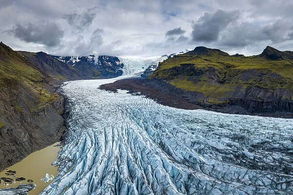 Aerial view of Svinafellsjokull glacier, Vatnajokull, Vatnajokull National Park