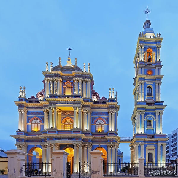 Argentina, Salta, Twilight view of the La Vina Church