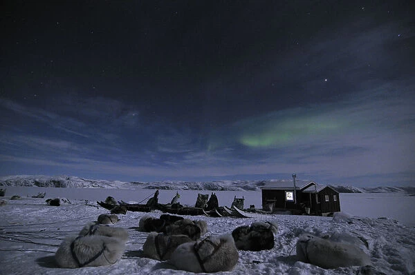 Aurora above hut at Ilulissat, Greenland
