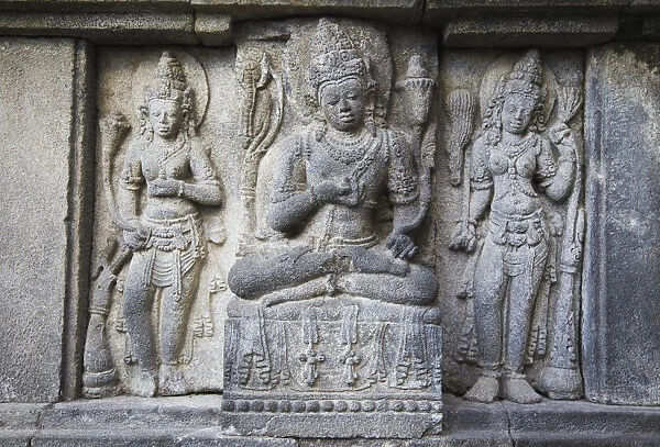 Bas-relief carvings on temple, Prambanan, Java, Indonesia