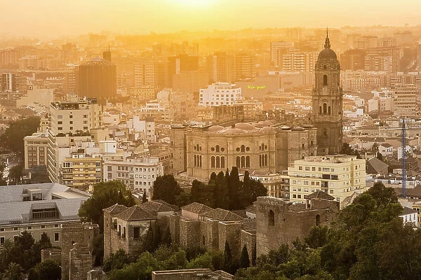 City skyline & Cathedral, Malaga City, Andalusia, Spain