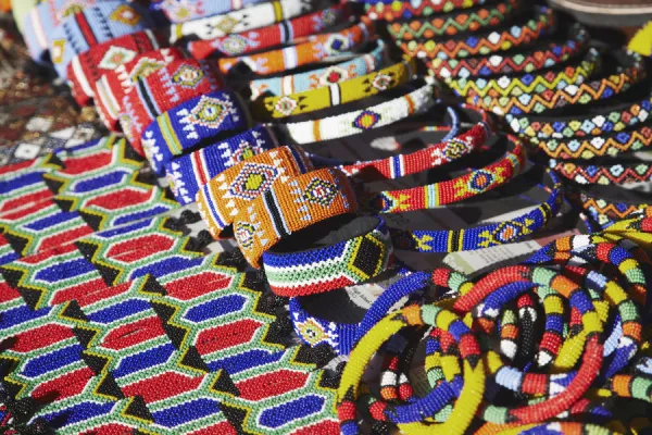 Colourful traditional African souvenirs on beachfront, Durban, KwaZulu-Natal, South