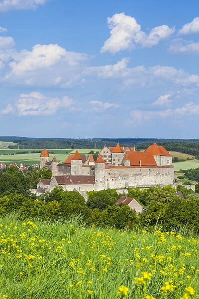 Elevated view towards the medieval Harburg Castle, Swabia, Bavaria, Germany