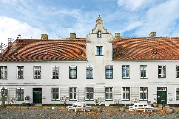 Facade of building on courtyard of Glucksburg castle, Glucksburg, Schleswig-Flensburg, Schleswig-Holstein, Germany