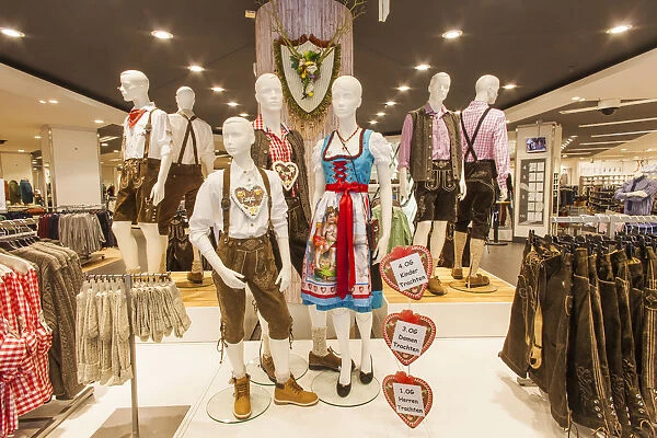 Germany, Bavaria, Munich, Shop Display of Traditional Bavarian Clothing