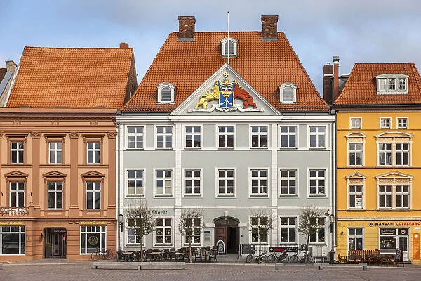 Hanseatic houses on the market in Stralsund on Ruegen, Mecklenburg-Western Pomerania, Northern Germany, Germany