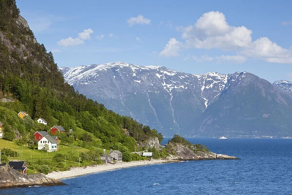 Houses on the shores of the Hardanger Fjord, Hordaland, Norway