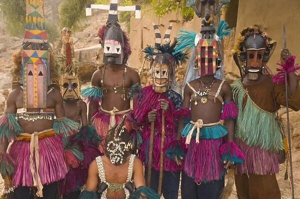 Masked Ceremonial Dogon Dancers, Sangha, Dogon Country, Mali
