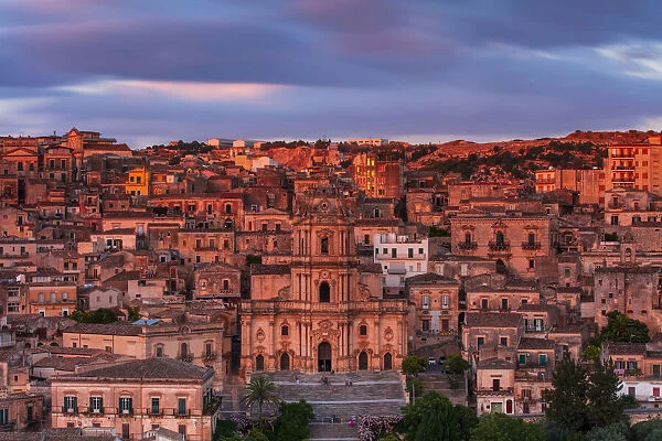 Modica, Sicily. The baroque Cathedral at sunset