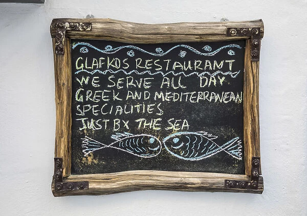 Restaurant sign, Naousa, Paros, Cyclade Islands, Greece