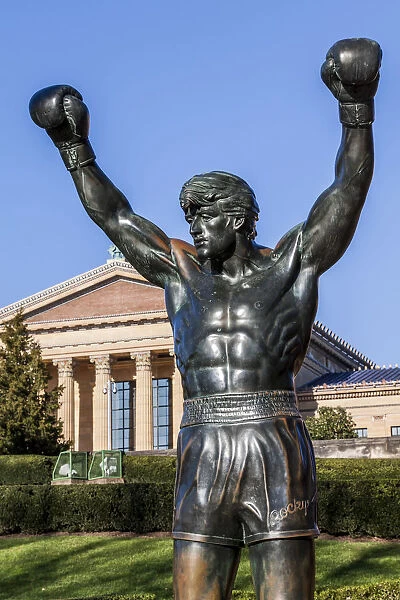 The Rocky statue rests in front of the Philadelphia Museum of Art, Philadelphia, USA