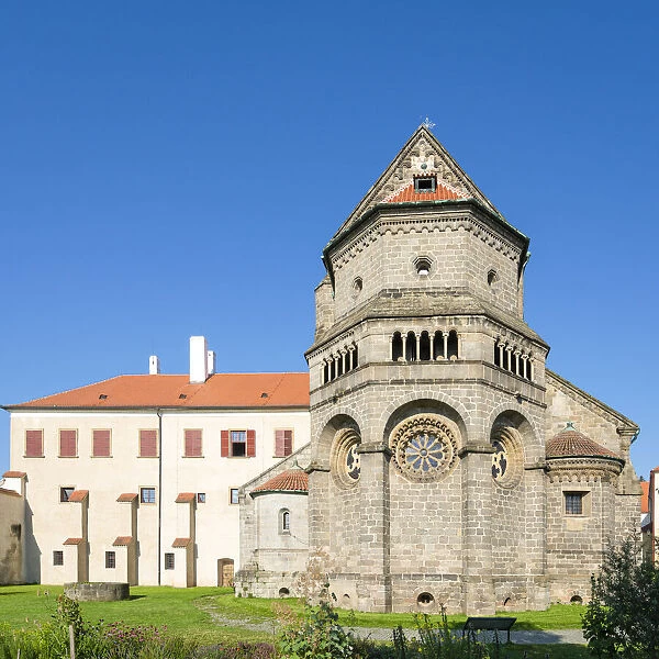 St. Procopius Basilica against clear blue sky on sunny day, UNESCO, Trebic