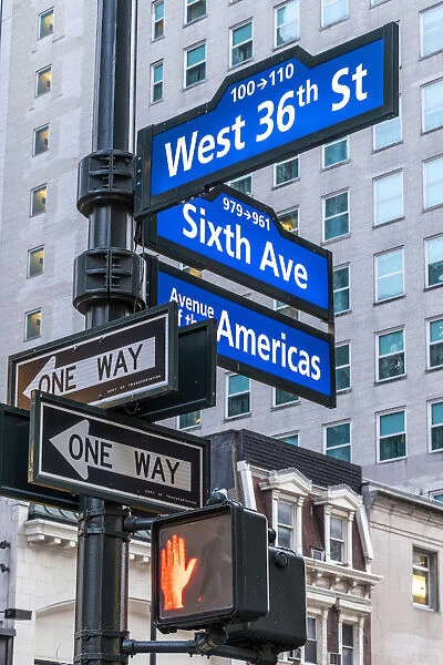 Street and One Way signs, Manhattan, New York, USA