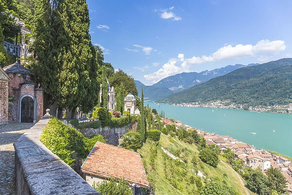 Switzerland, Ticino, Lake Lugano, Morcote, high angle town view