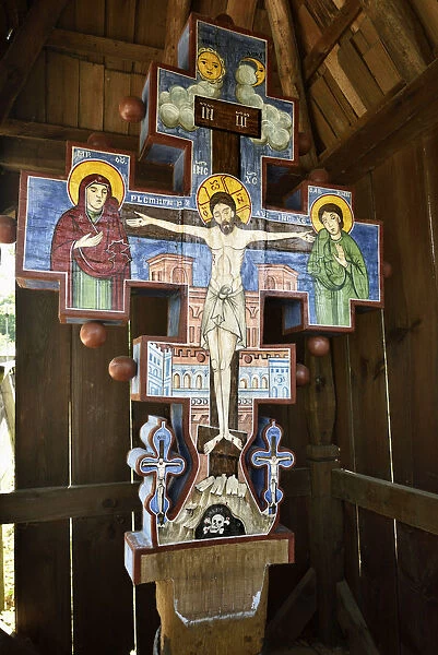 Traditional wooden crossroad crucifix, Sibiel, Sibiu county