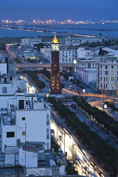 Tunisia, Tunis, Avenue Habib Bourguiba, elevated view towards Place du 7 Novembre 1987