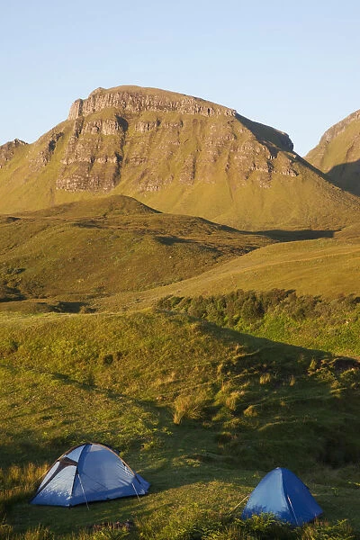 UK, Scotland, Inner Hebrides, Isle of Skye, Camping Tents and The Quiraing Mountain Range