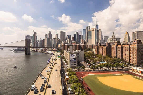 View of Manhattan from Manhattan Bridge, New York City, USA