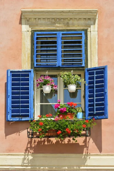 Windows in the old town of Sibiu. Transylvania, Romania