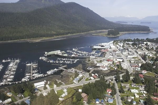 Aerial view of the town of Petersburg, Southeast Alaska, USA