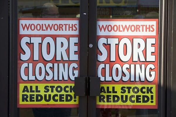 Sale signs on Woolworths in Kendal Cumbria UK 4 days before the business closed for good