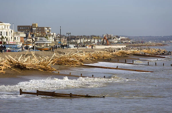 20089278. ENGLAND West Sussex Worthing Timber washed up on the beach