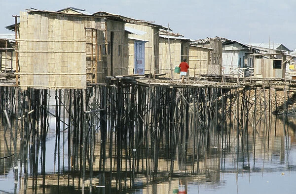 ECUADOR, Guayas Province, Guayaquil Slum housing with stilt buildings built over