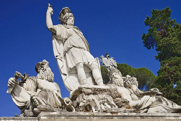 Italy, Rome, Piazza del Popolo, Neptune Fountain detail