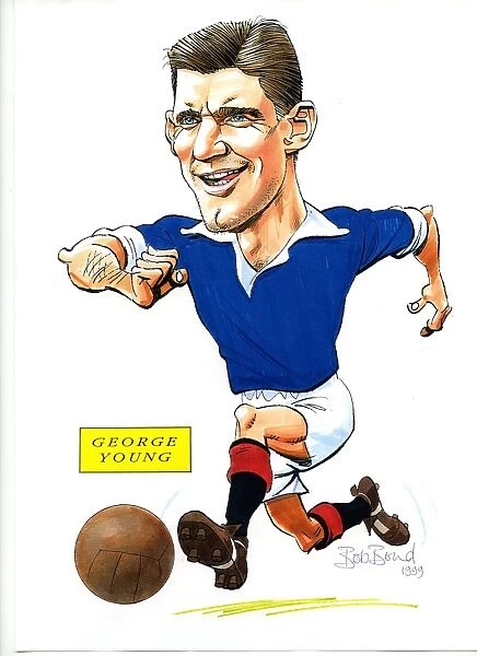 Caricature Young. Bob began sketching soccer stories over fifty years ago