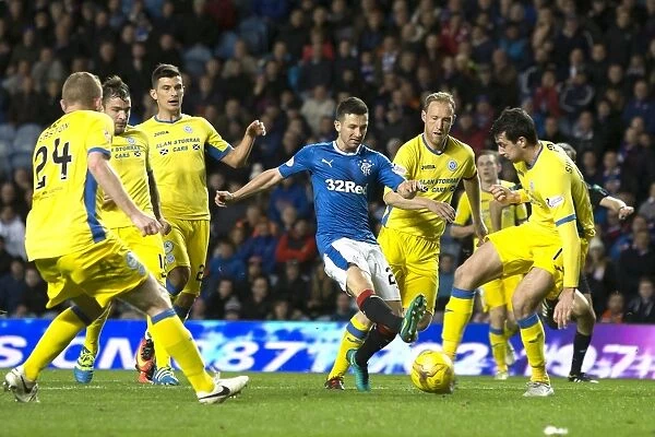 Intense Clash: Rangers Jason Holt Surrounded by St Johnstone Players at Ibrox Stadium, Scottish Premiership