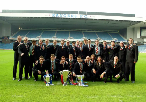 Rangers arrive back at Ibrox after winning the Treble. 31  /  05  /  03