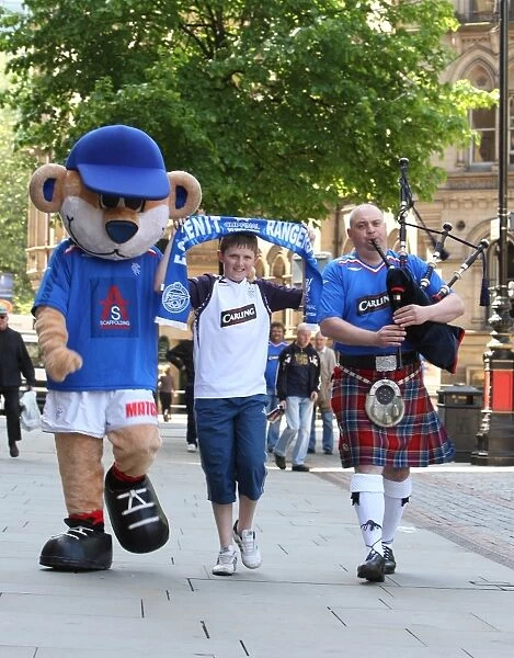Rangers Football Club: A Sea of Fans at UEFA Cup Final 2008 with Broxi Bear, Craig Neilly, and Colin MacKinnon