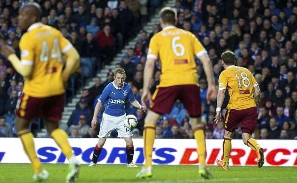 Shane Ferguson in Action: Scottish Premiership Play-Off Final - First Leg at Ibrox Stadium (Rangers vs Motherwell)