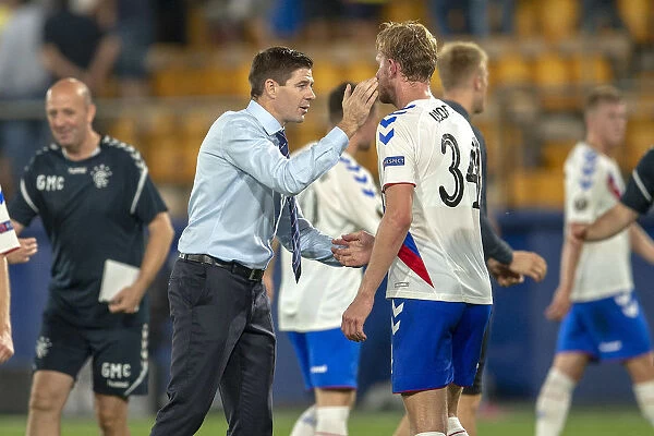 Steven Gerrard and Joe Worrall: Rangers Football Club's Europa League Handshake at Estadio de la Ceramica