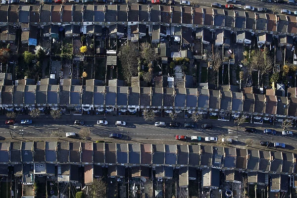 An aerial view shows houses in London