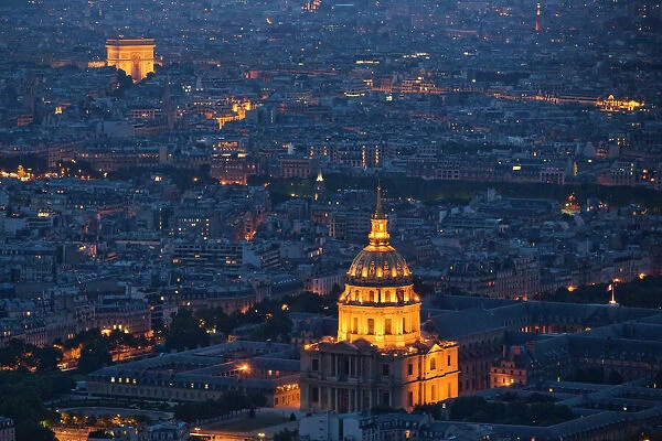 The Invalides and the Arc de Triomphe are seen in an aerial view during the traditional