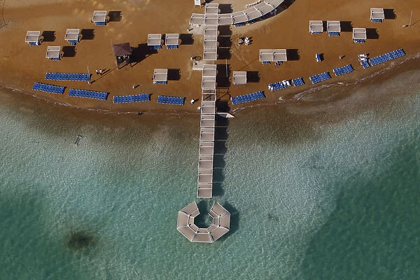 A section of a public beach is seen in this aerial view of the Dead Sea