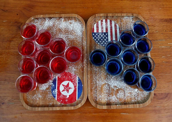 Special red and blue shots offered at Escobar bar to mark the summit meeting between U. S