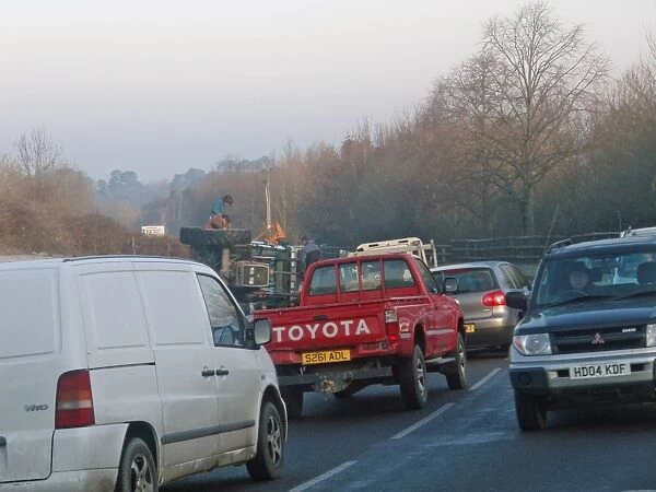 Traffic congestion caused by overturned tractor at Beaulieu, February 2008